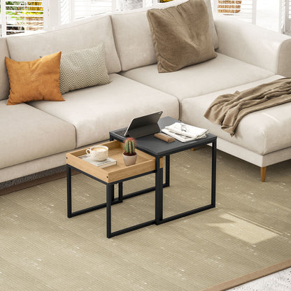 Modern Coffee Table Set Square Nest of Tables for Small Space Black