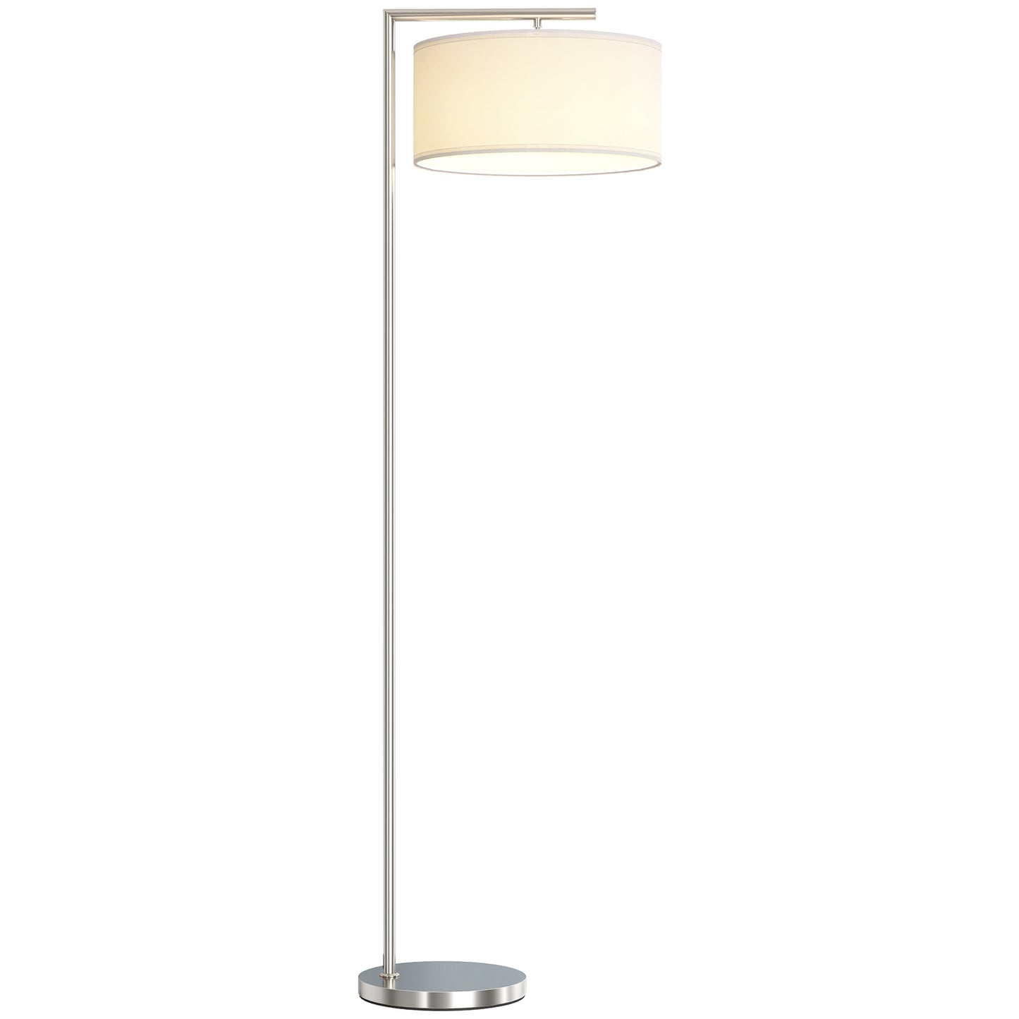 Floor Lamp, Modern Standing Lamp with Linen Lampshade, Silver Tone