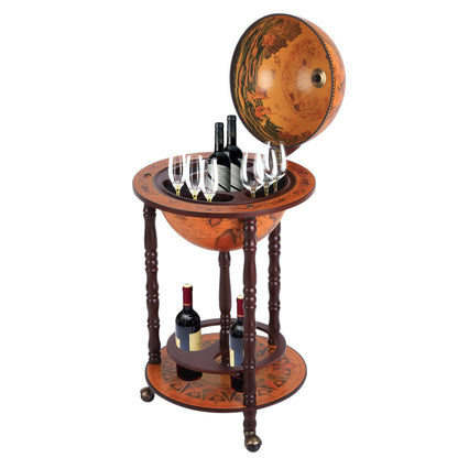 Globe Shaped Retro Style Mini Bar Drink Cabinet Movable Wine Alcohol Beverage Storage Trolley Glass Bottle Holder with Wheels 36CM