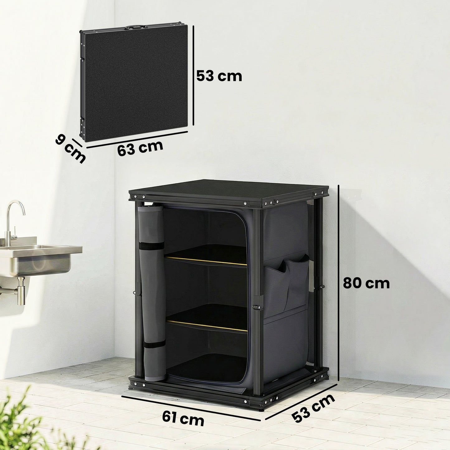 Camping Cupboards, Folding Camping Kitchen Table with 3-Tier