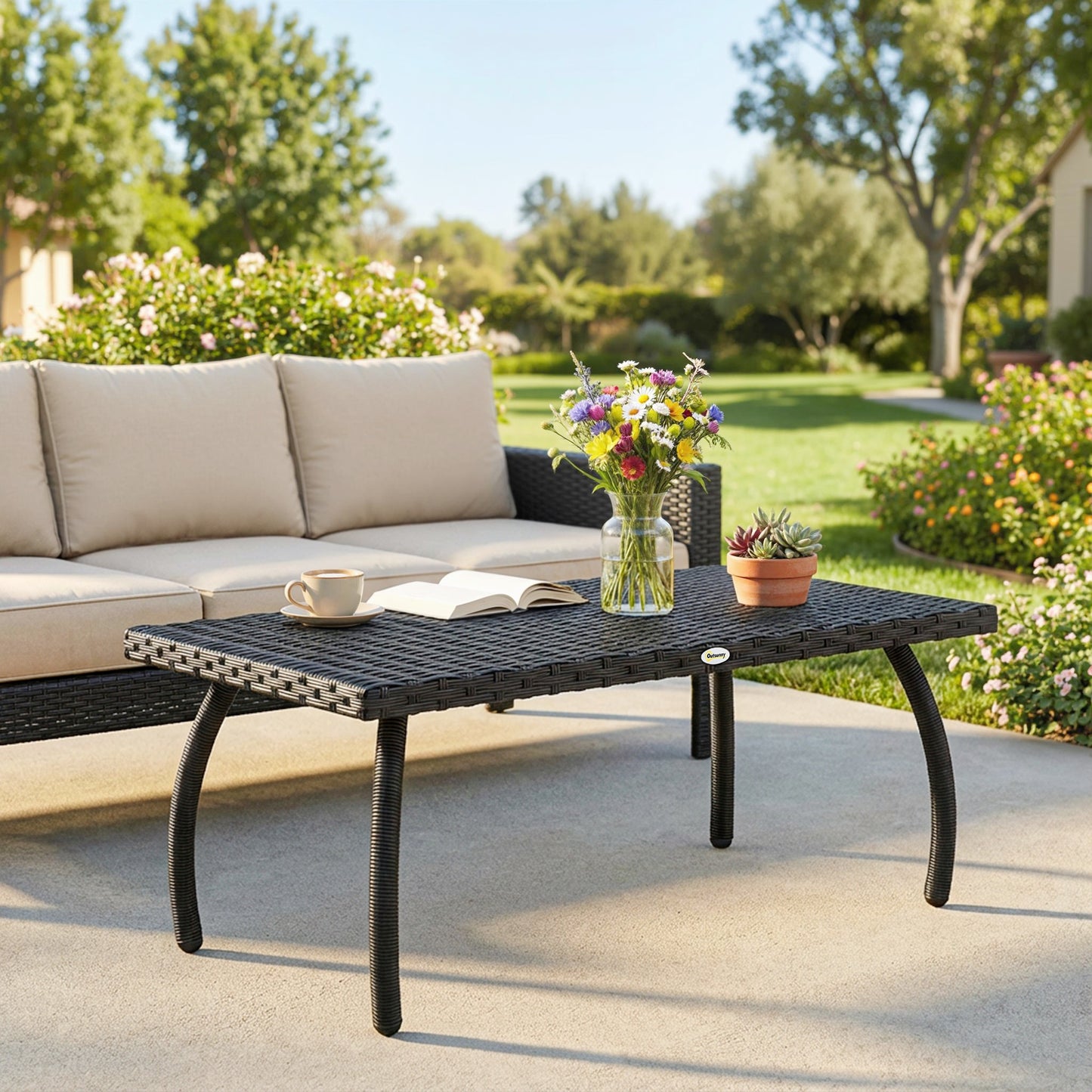 90 cm Rattan Garden Coffee Table Wicker Outdoor Table Furniture