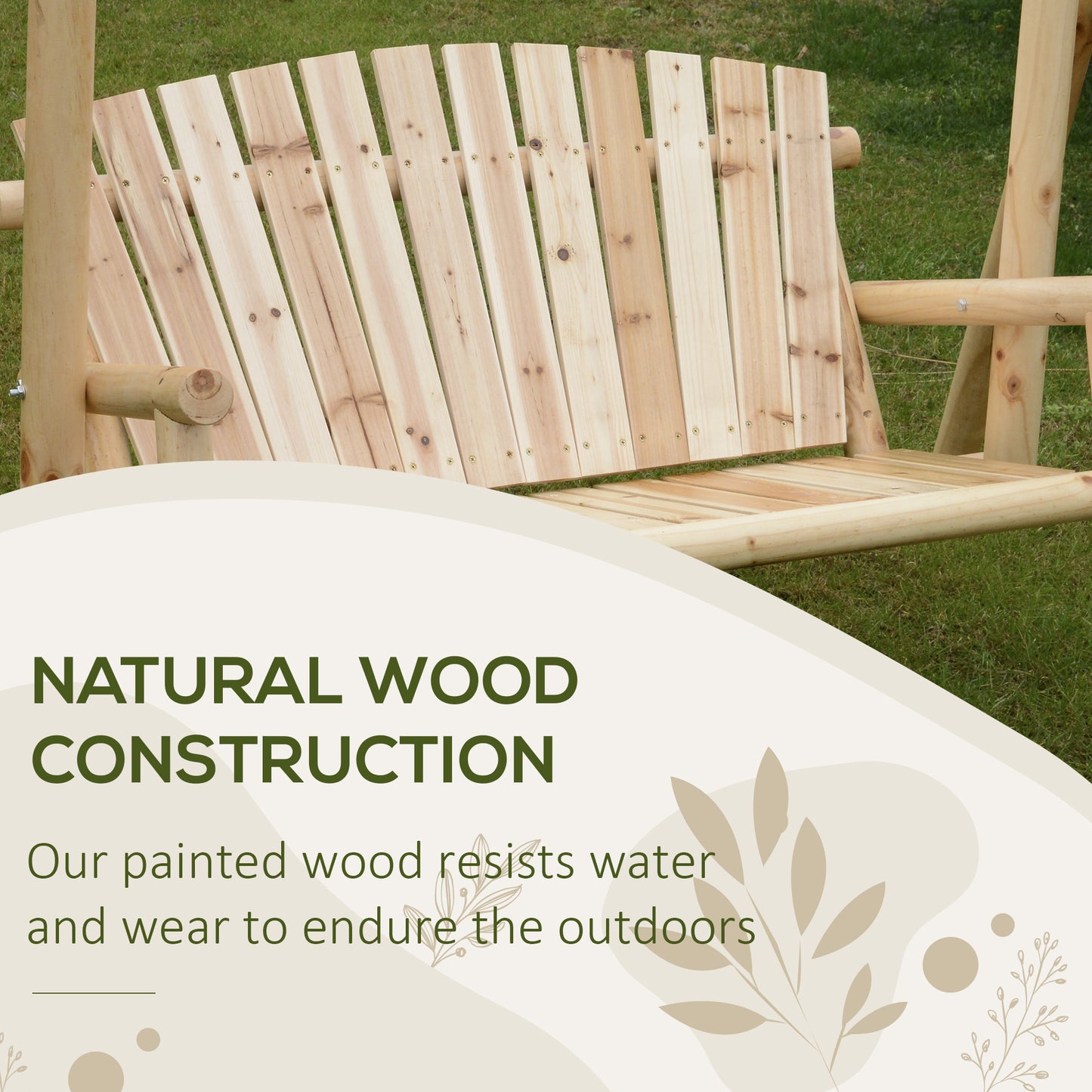 Outdoor 2 Seater Porch Swing Wooden Rustic Patio Bench w/ Armrest