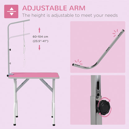 PawHut Foldable Dog Grooming Table Adjustable Arm 81x49x80 cm