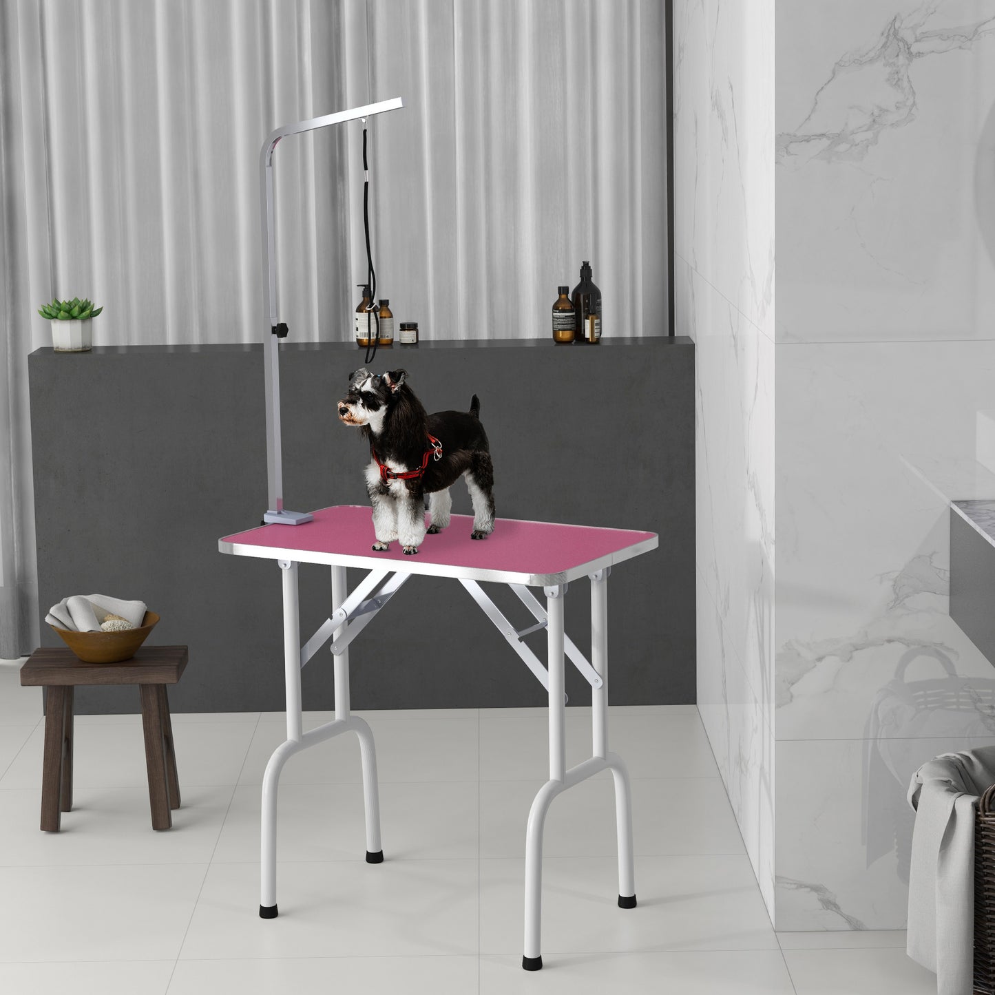 PawHut Foldable Dog Grooming Table Adjustable Arm 81x49x80 cm