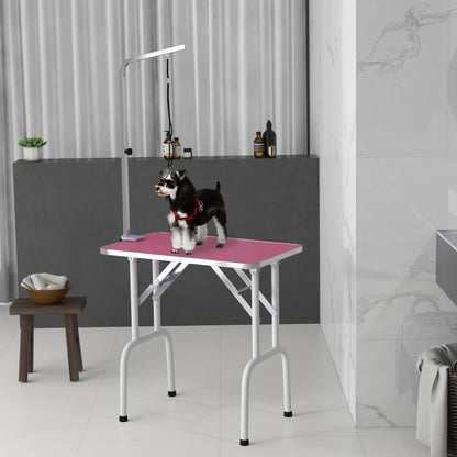 PawHut Foldable Dog Grooming Table Adjustable Arm 81x49x80 cm