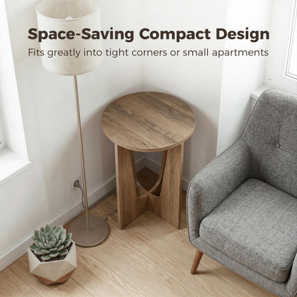Round Side Table, End Table with Curved Legs Coffee Wood Effect