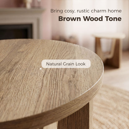 Round Side Table, End Table with Curved Legs Coffee Wood Effect