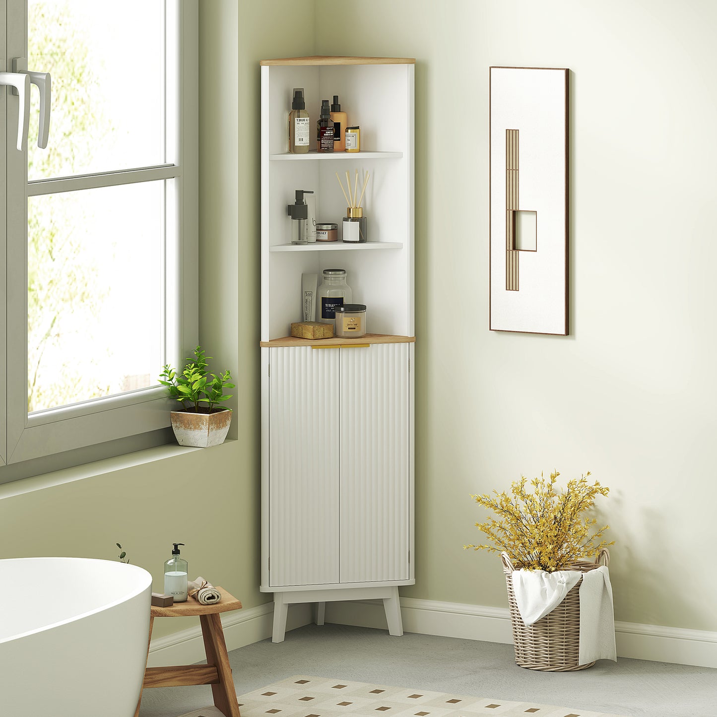 Slim Bathroom Storage Unit, Bathroom Cabinet with Doors, White