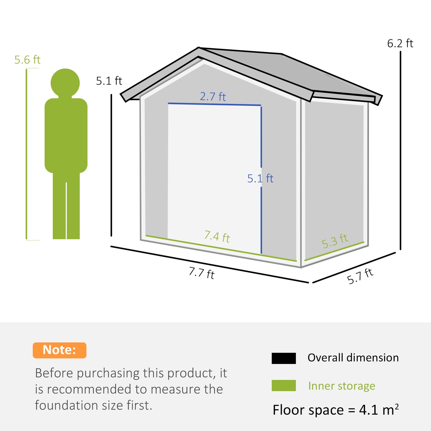 8 x 6ft Outdoor Garden Storage Shed Metal Tool House with Ventilation and Sliding Doors Light Grey