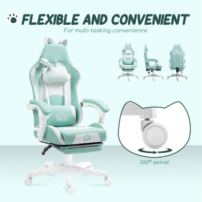 Gaming Chair with Footrest, Reclining Computer Chair, Light Blue