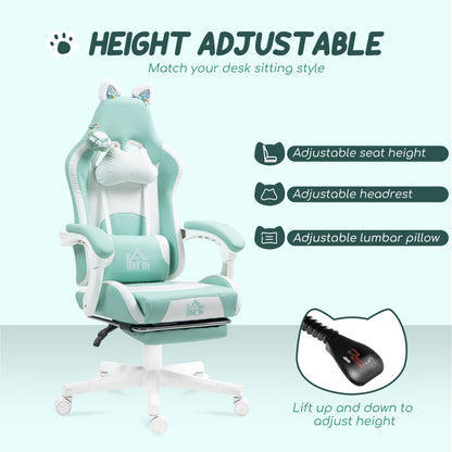 Gaming Chair with Footrest, Reclining Computer Chair, Light Blue