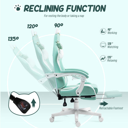 Gaming Chair with Footrest, Reclining Computer Chair, Light Blue