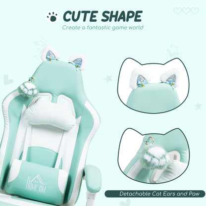 Gaming Chair with Footrest, Reclining Computer Chair, Light Blue