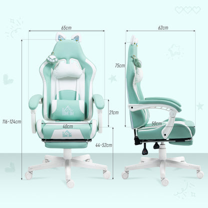 Gaming Chair with Footrest, Reclining Computer Chair, Light Blue