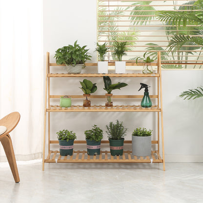 3-Tier Folding Bamboo Plant Stand Display Rack for Indoor & Outdoor