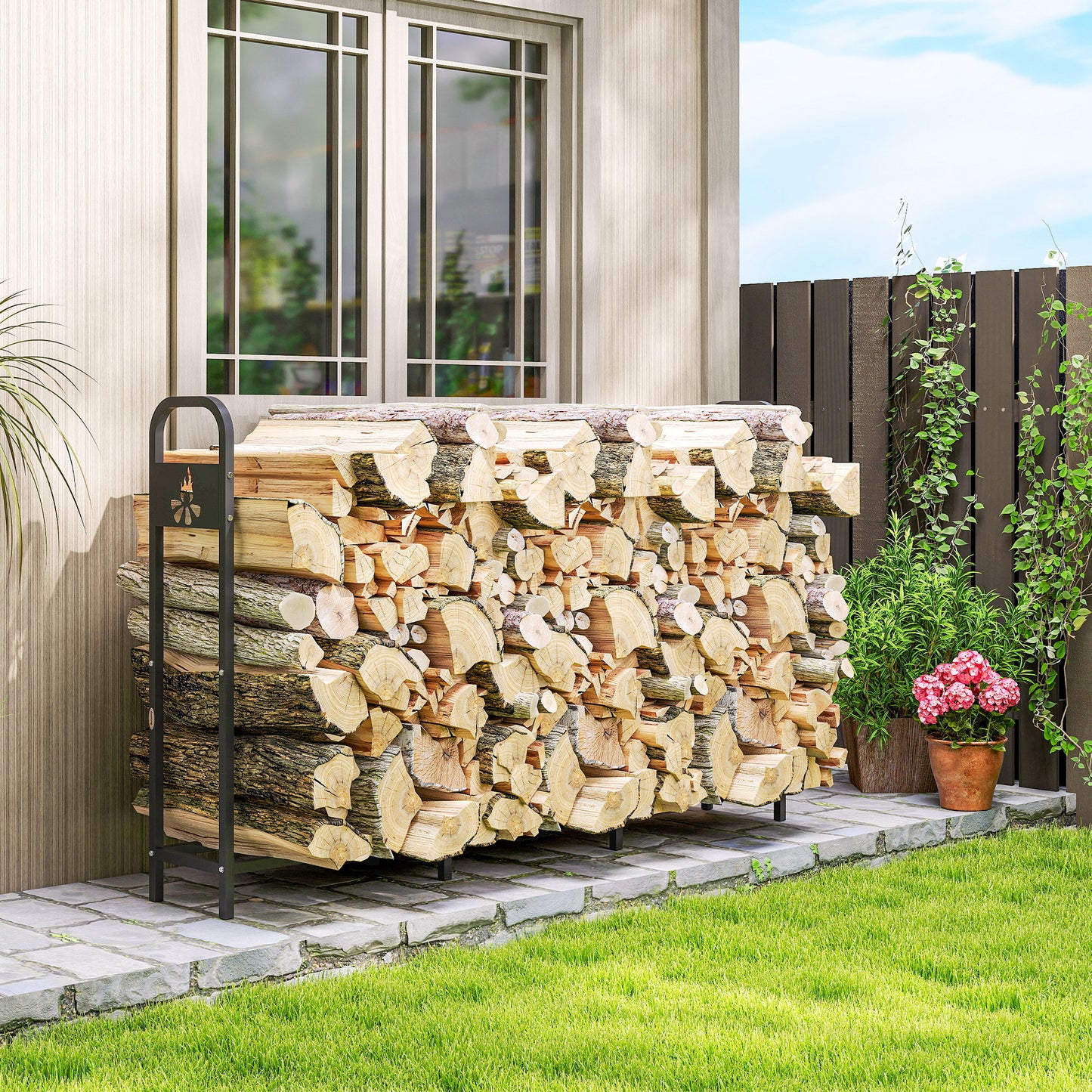 Steel Firewood Log Rack, 300 kg Indoor Outdoor Fireplace Log Holder