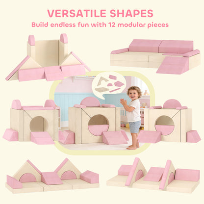 Kids Play Sofa, 12 Pieces Foam Modular Convertible Sofa, Pink