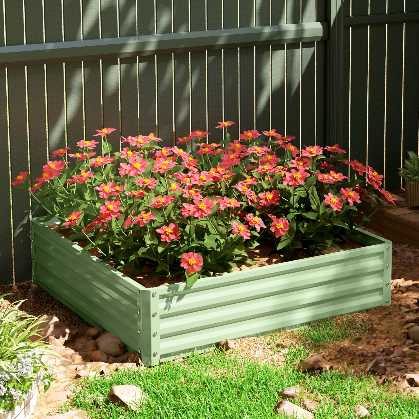 Raised Garden Bed Metal Patio Backyard Flower Planter, Light Green