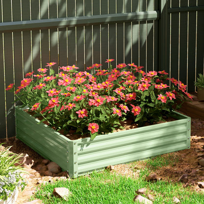 Raised Garden Bed Metal Patio Backyard Flower Planter, Light Green