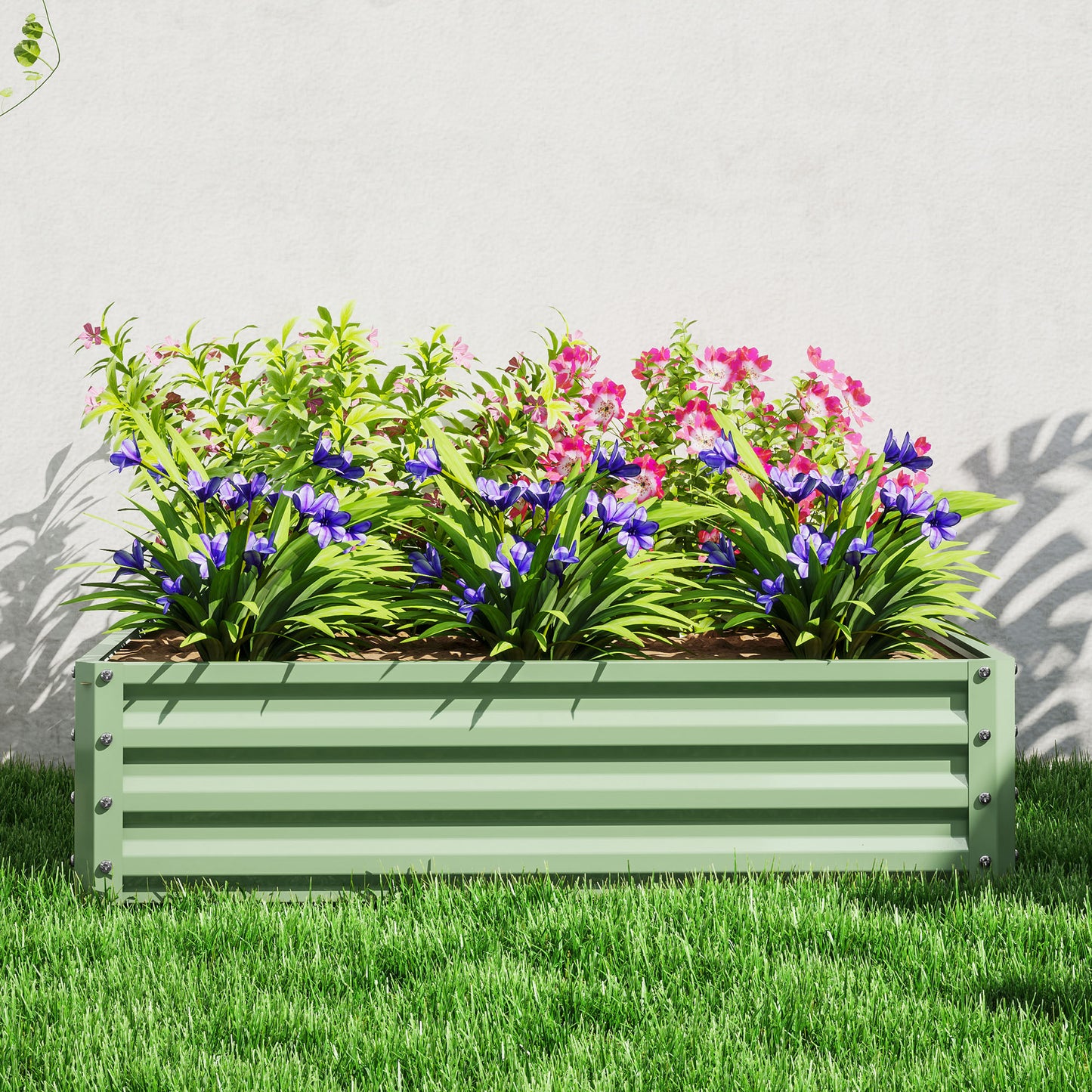 Raised Garden Bed Metal Patio Backyard Flower Planter, Light Green