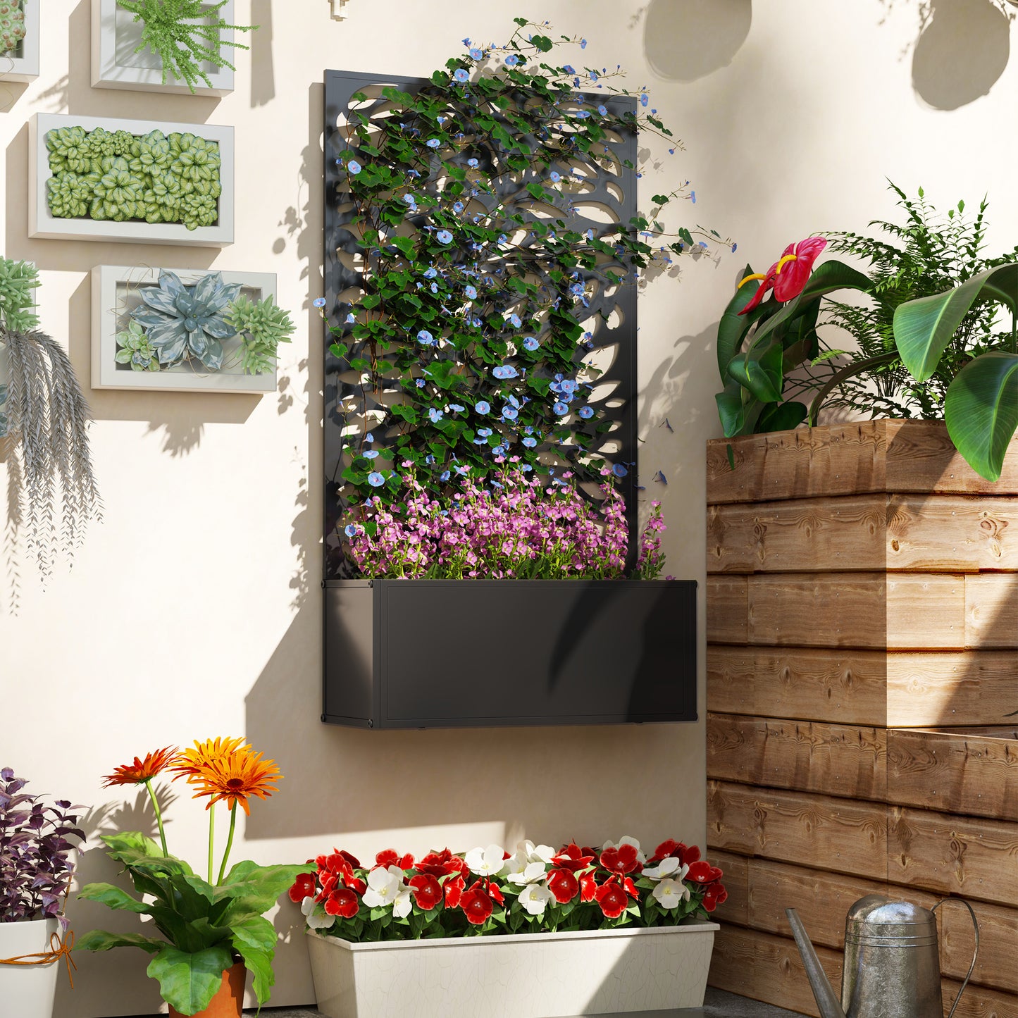 Metal Raised Garden Bed with Trellis, Outdoor Elevated Planter Box