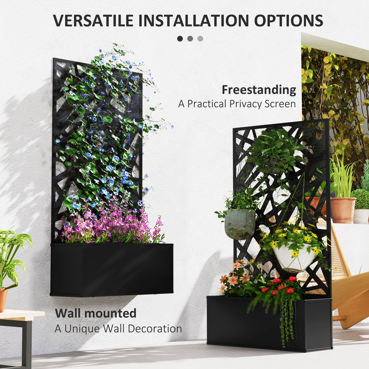 Metal Raised Garden Bed with Trellis, Outdoor Elevated Planter Box