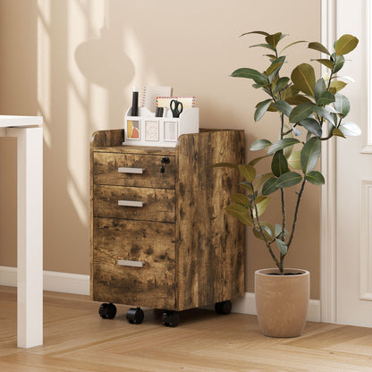 Mobile Filing Cabinet, Lockable File Cabinet with 2 keys Rustic Brown