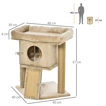 Cat Tree Activity Centre W/ Scratching Pad, Toy Ball, Cat House - Coffee