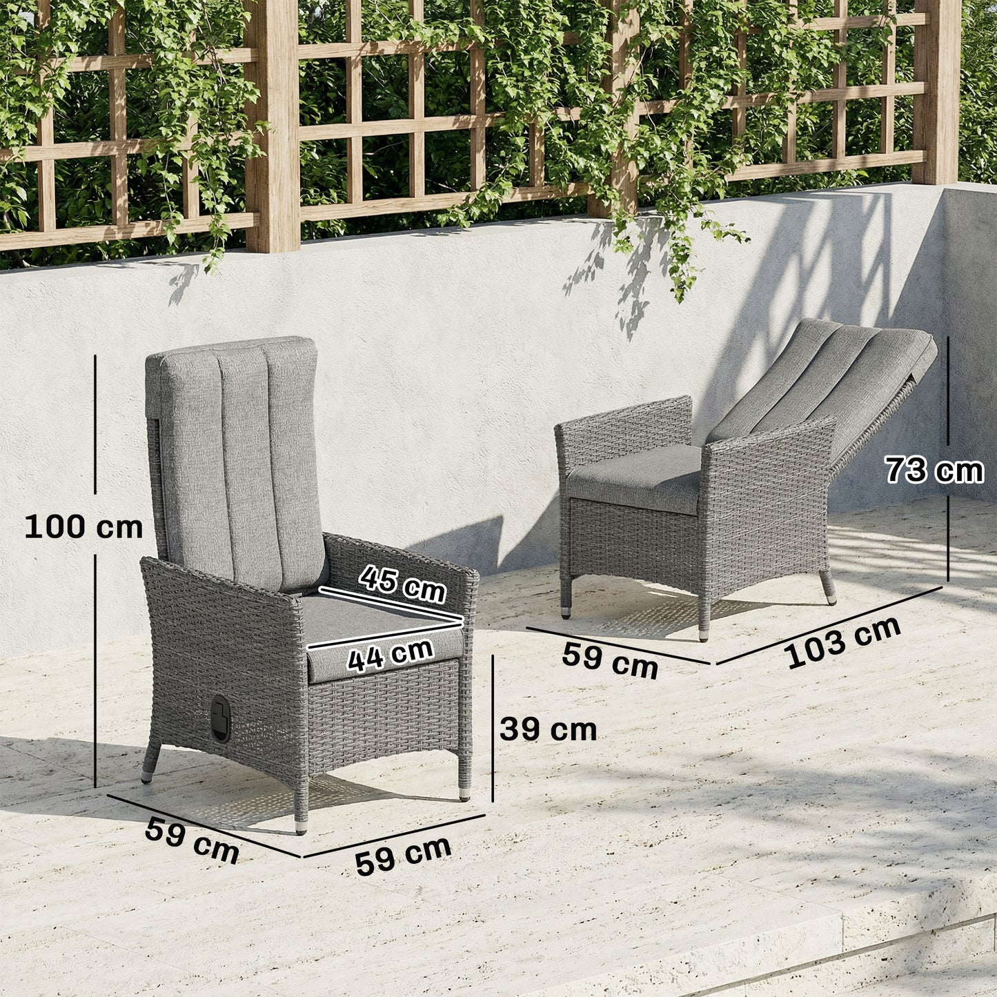 Rattan Garden Recliner Chair with Adjustable Backrest, Light Grey