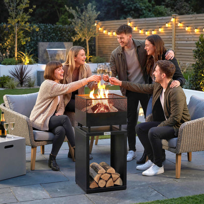 Outdoor Fire Pit with Wood Storage 87 cm Black