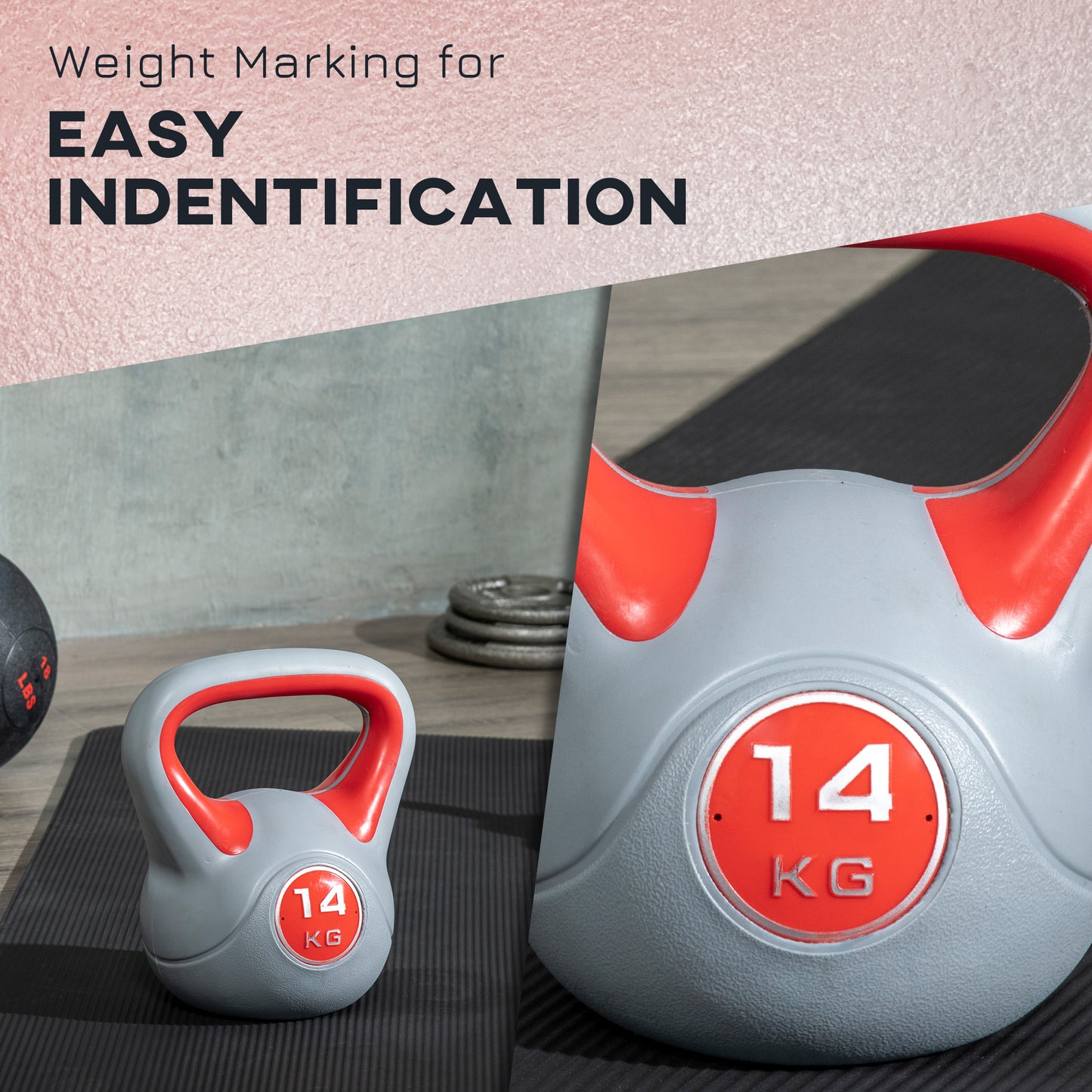 14kg Kettle Bell with Handle for Home Gym, Red and Grey