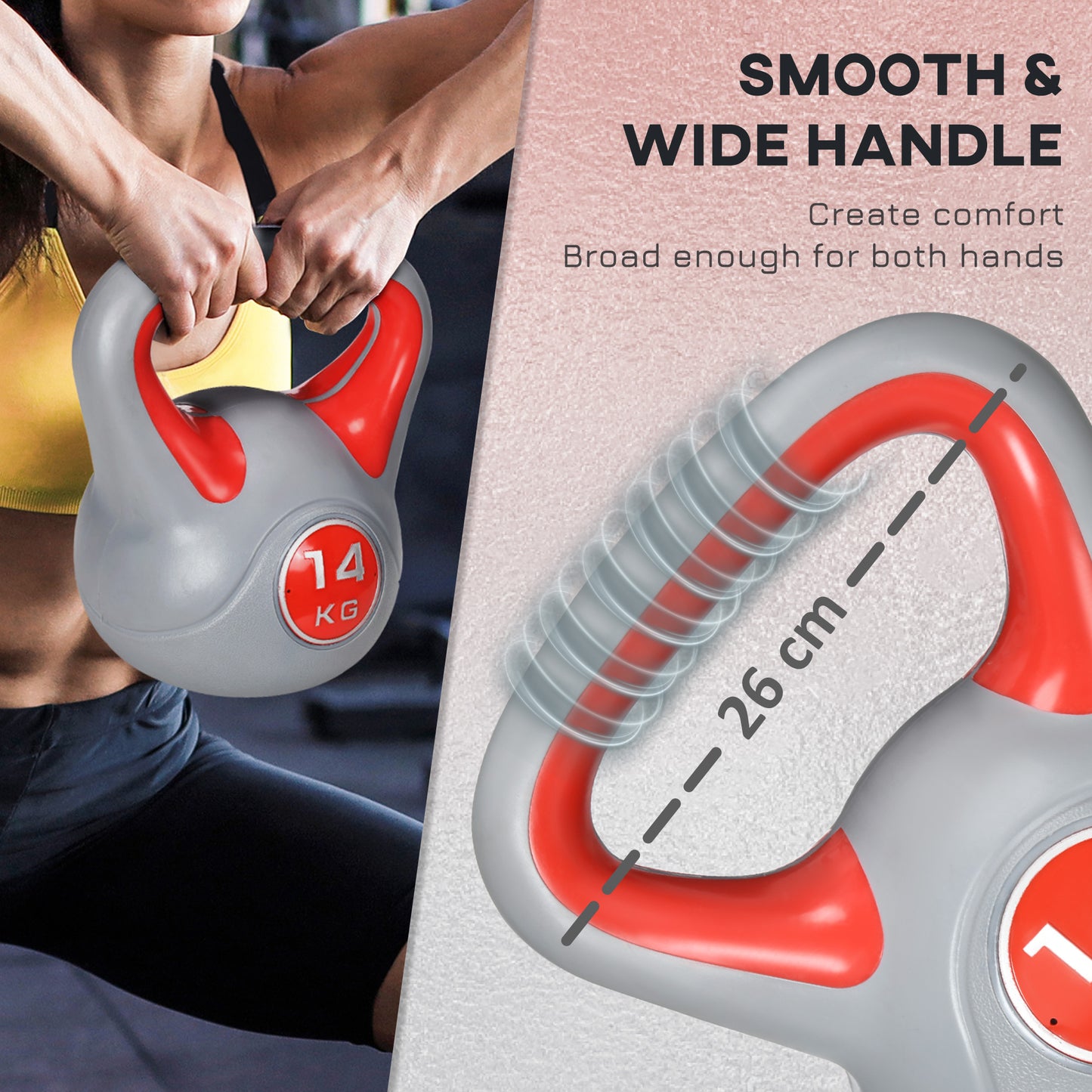 14kg Kettle Bell with Handle for Home Gym, Red and Grey