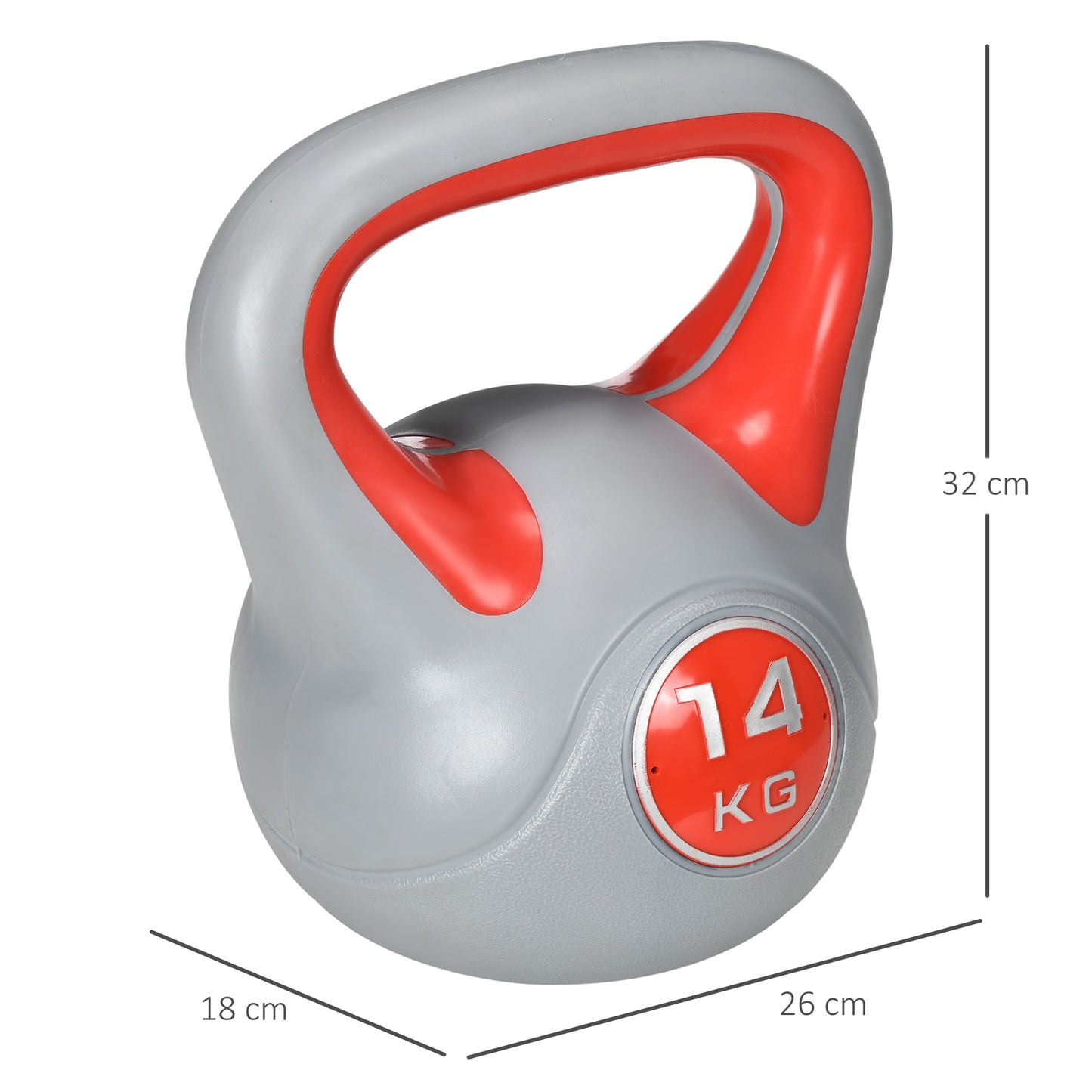 14kg Kettle Bell with Handle for Home Gym, Red and Grey