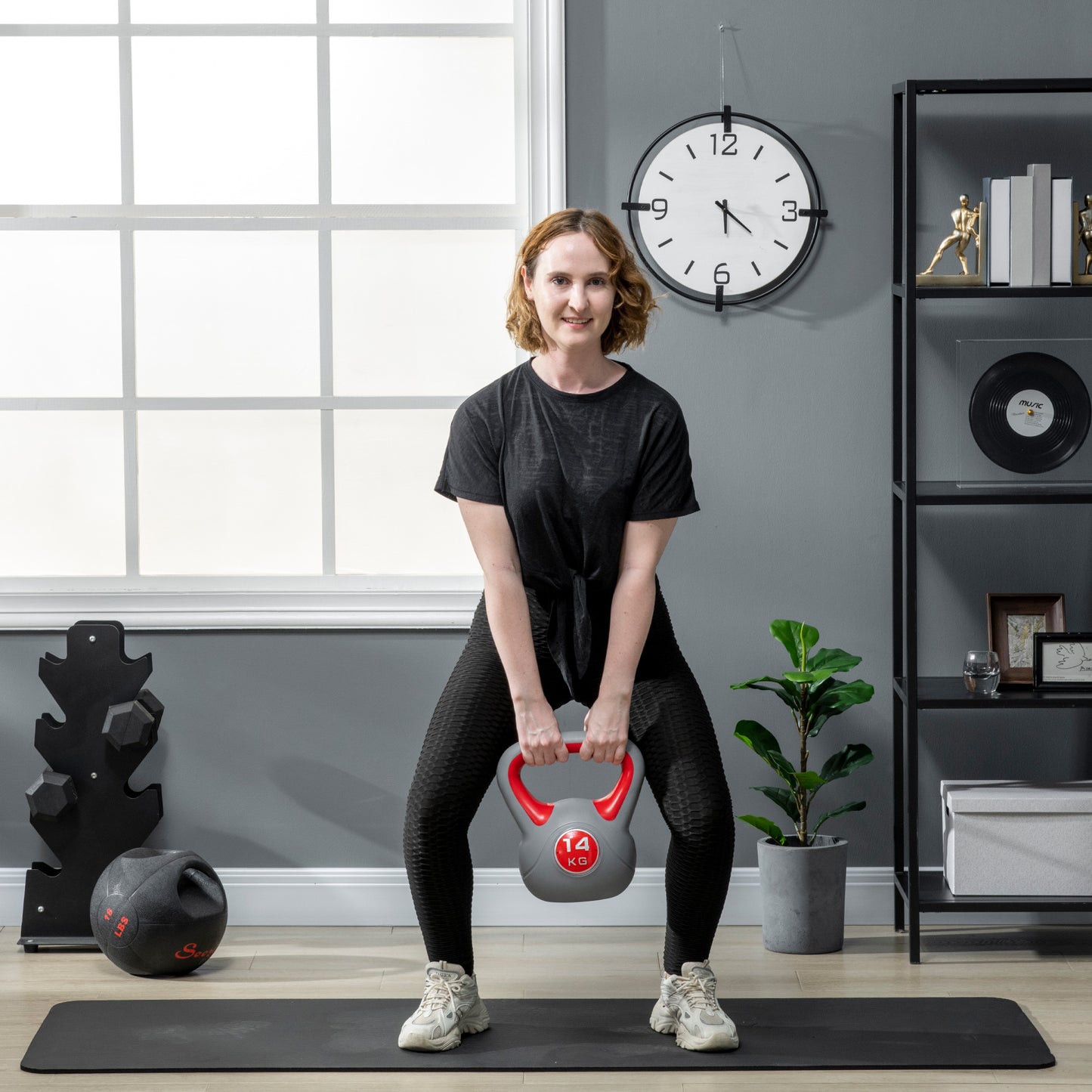 14kg Kettle Bell with Handle for Home Gym, Red and Grey