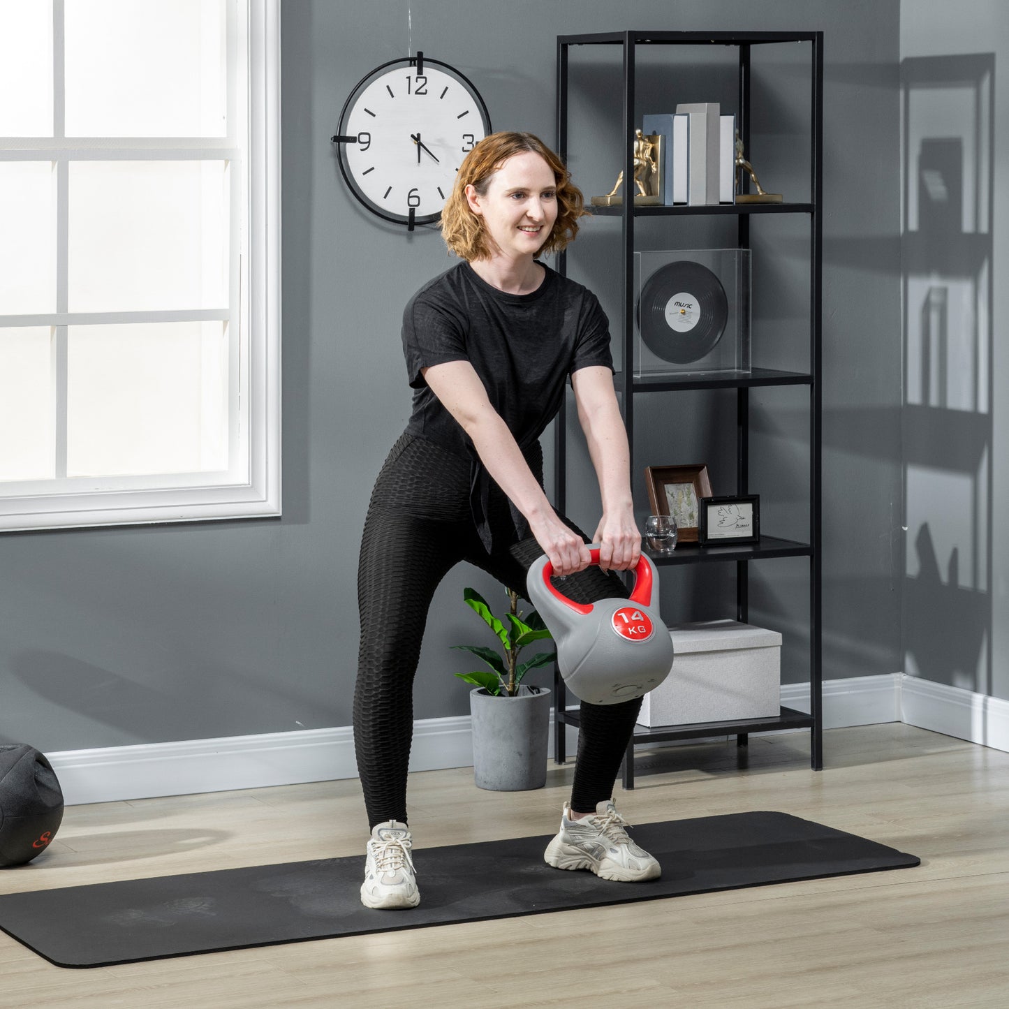 14kg Kettle Bell with Handle for Home Gym, Red and Grey