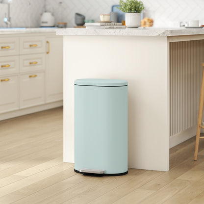 Slim Rectangular Pedal Bin with Soft-Close Lid, 30L Kitchen Bin Green