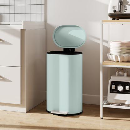 Slim Rectangular Pedal Bin with Soft-Close Lid, 30L Kitchen Bin Green