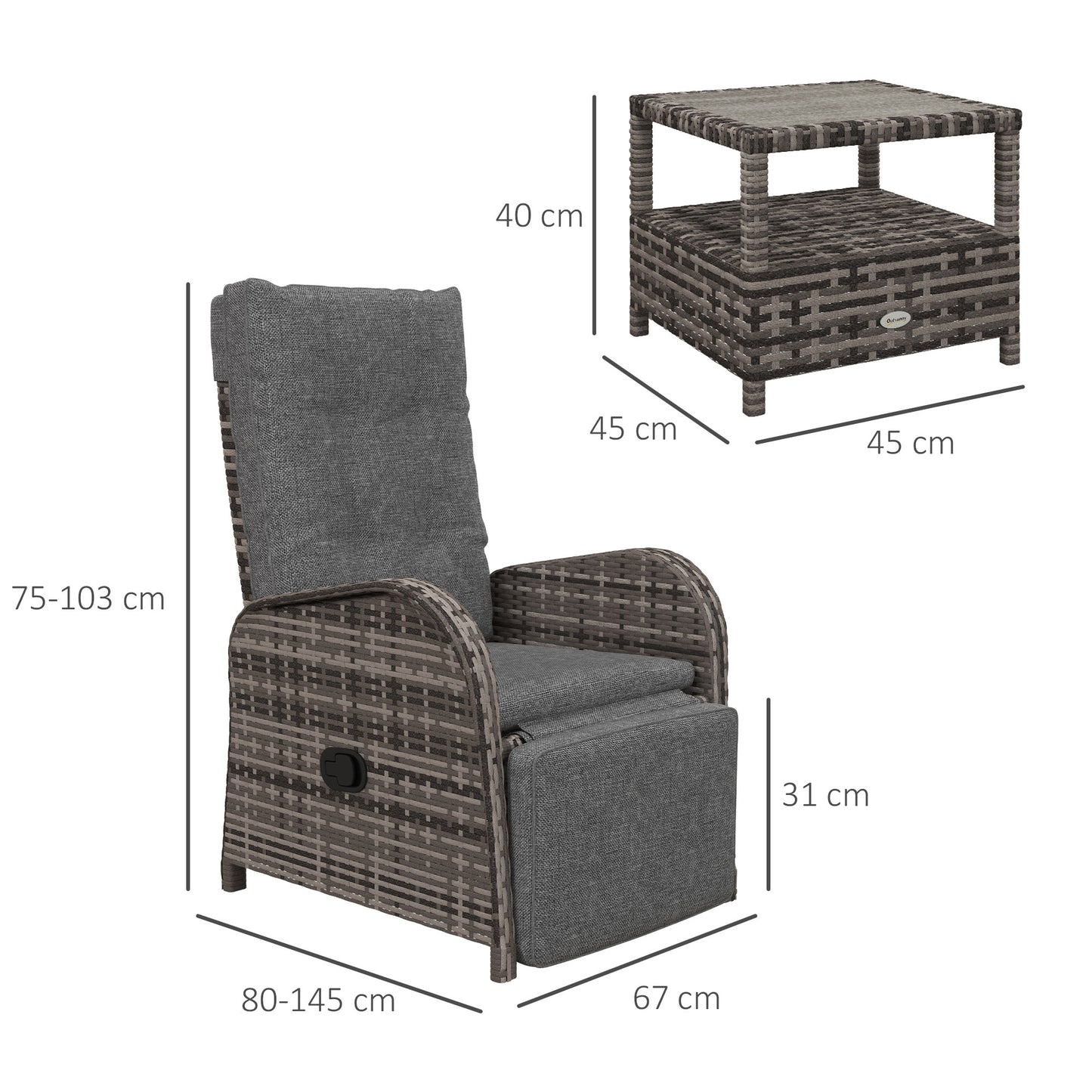 3 Pieces Rattan Bistro Set with Cushions for Outdoor, Brown