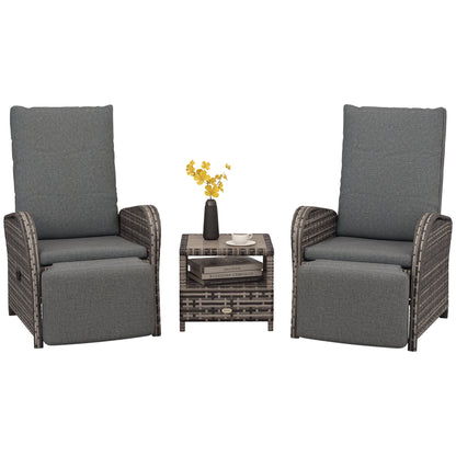 3 Pieces Rattan Bistro Set with Cushions for Outdoor, Brown
