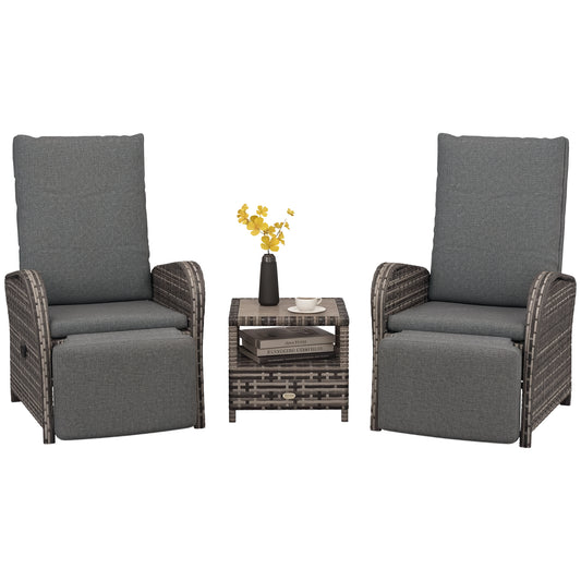 3 Pieces Rattan Bistro Set with Cushions for Outdoor, Brown
