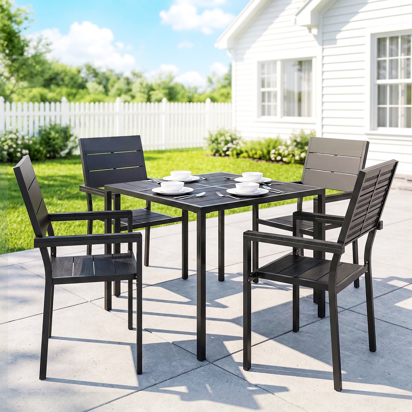 5 Pieces Garden Dining Set, Outdoor Furniture with HDPE Table