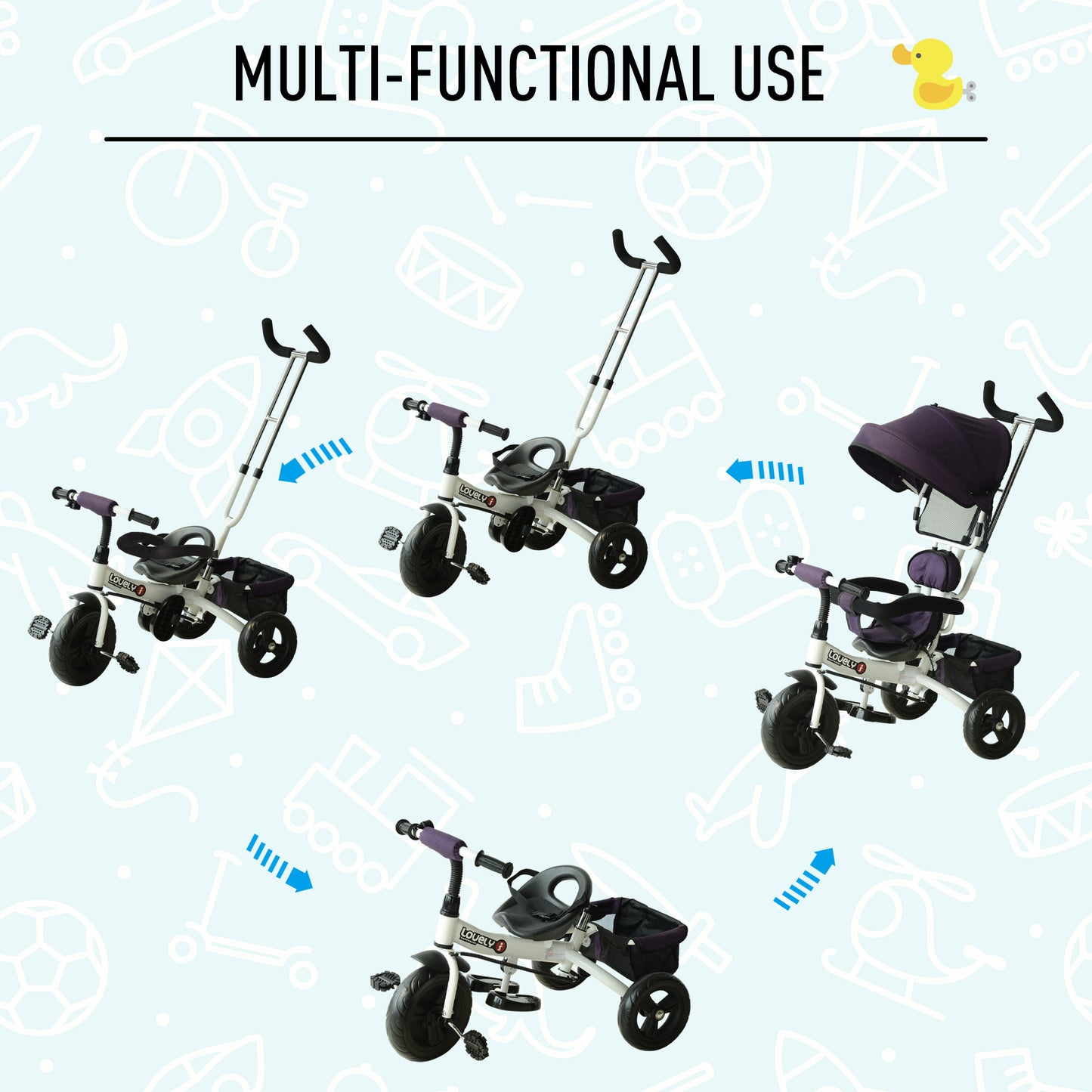 Baby Tricycle W/Handle-White/Purple