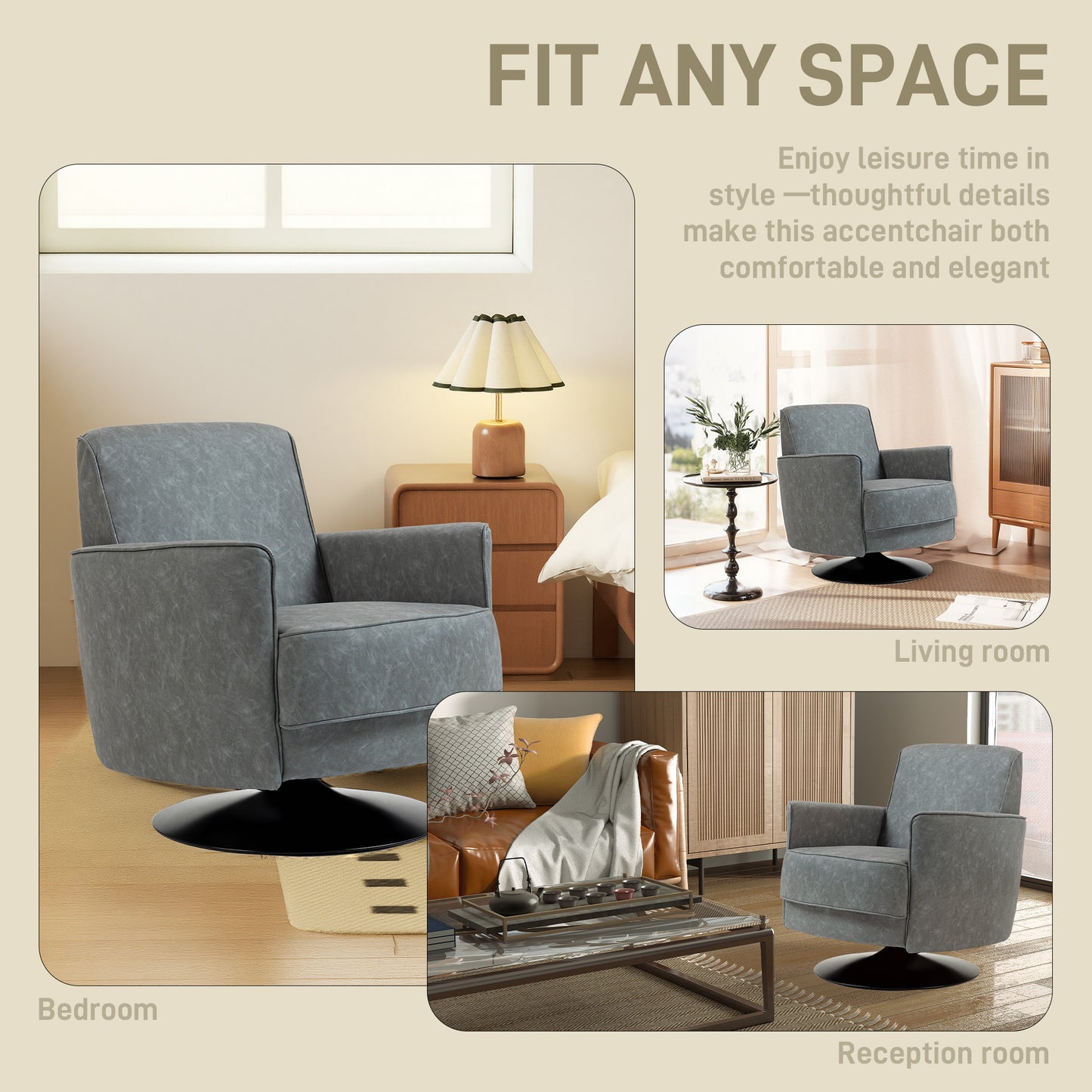 Upholstered PU Leather Armchair for Living Room, Grey