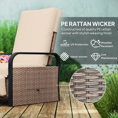 Rattan Garden Recliner Chair Sun Lounger w/ Side Tray, Brown/Khaki