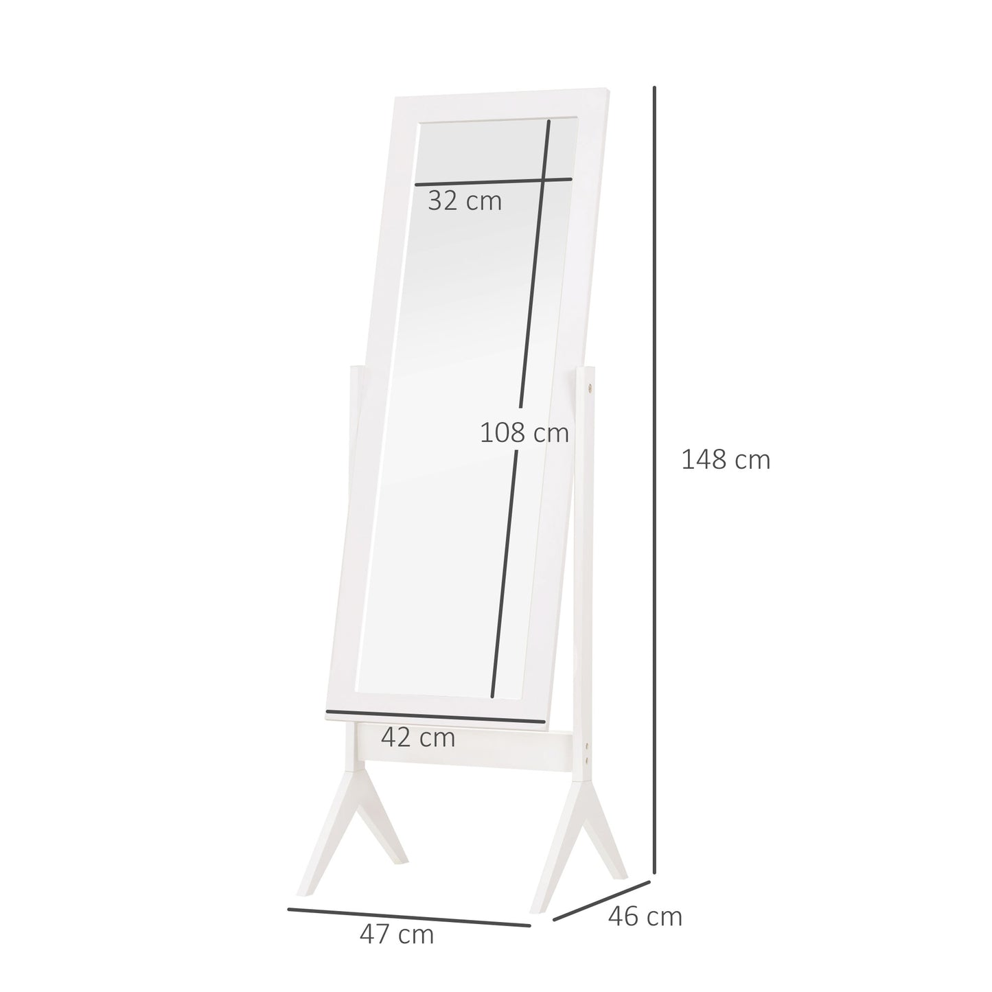 Freestanding Dressing Mirror 148x47cm Adjustable Angle White Frame Home