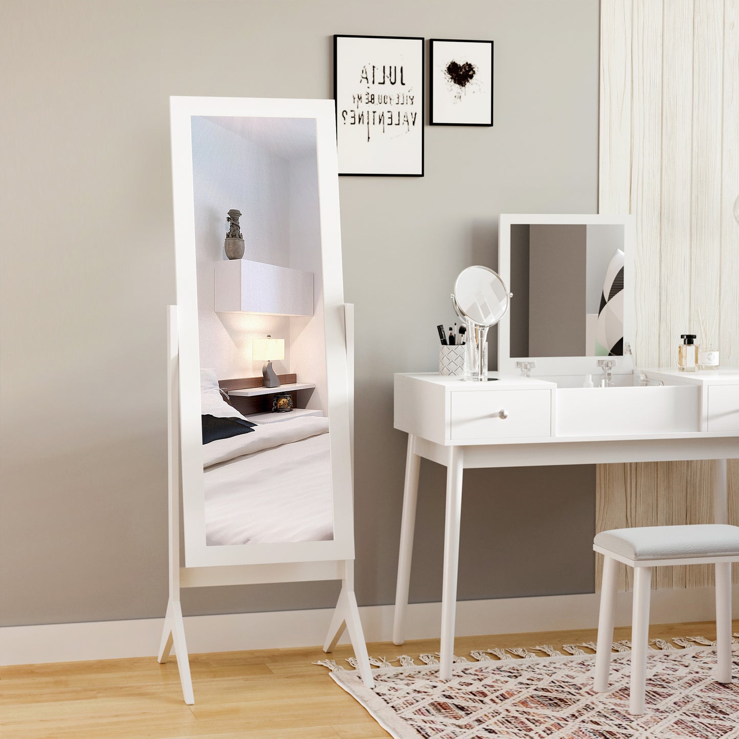 Freestanding Dressing Mirror 148x47cm Adjustable Angle White Frame Home