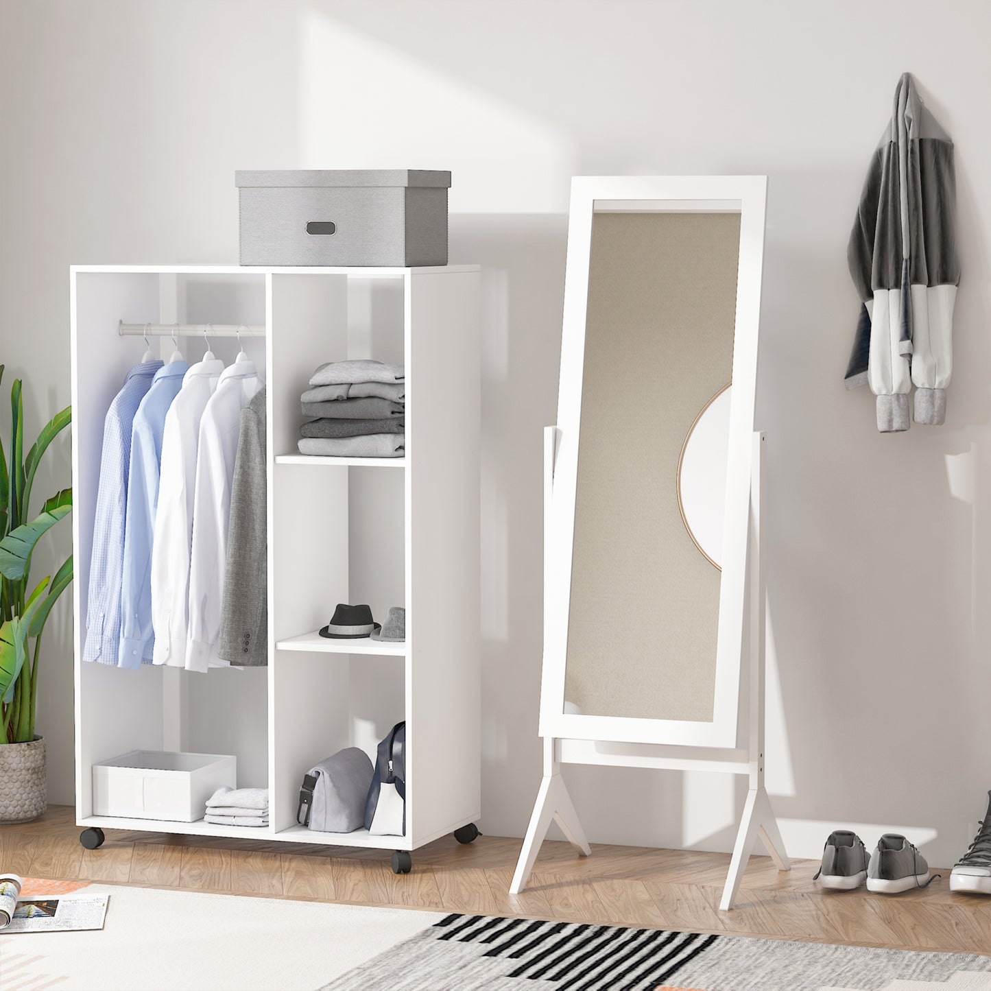 Freestanding Dressing Mirror 148x47cm Adjustable Angle White Frame Home