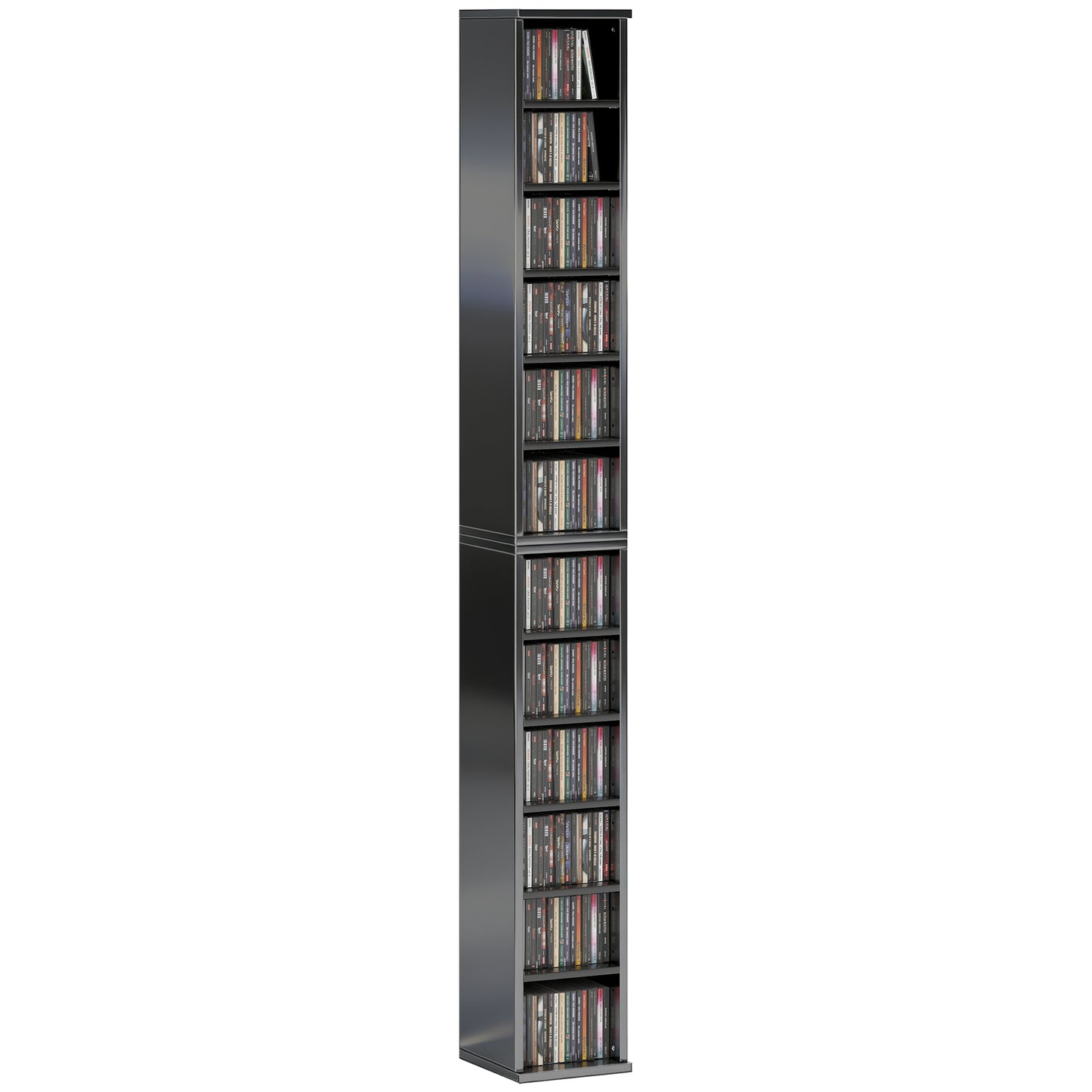 Set of 2 CD Storage Units with Adjustable Shelves, High Gloss Black