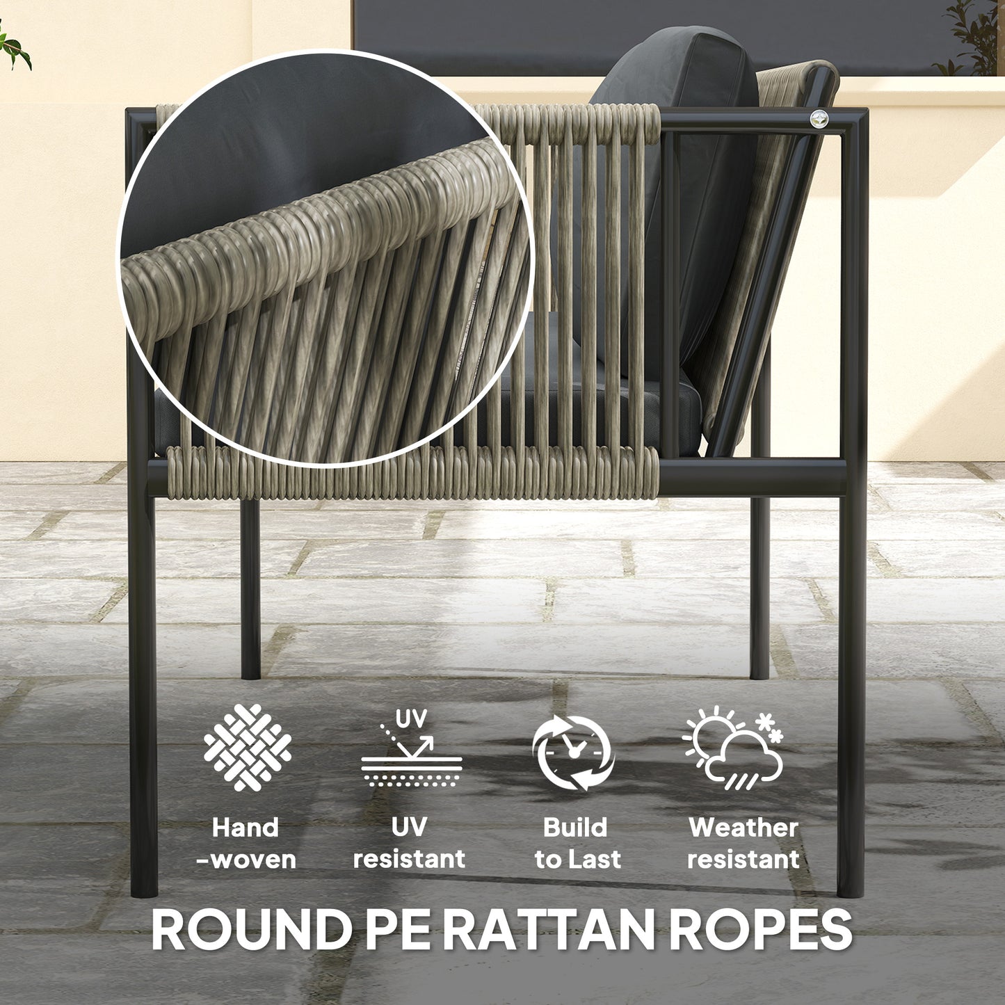 4 Seater Wicker Outdoor Furniture Set with Glass Coffee Table Grey