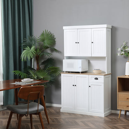 Modern Kitchen Cupboard, Kitchen Storage Cabinet with Microwave Oven Countertop, Drawer, White